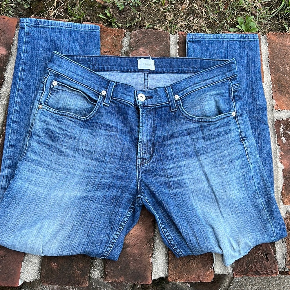 Hudson Blake slim straight zip fly distressed medium wash jeans size 34